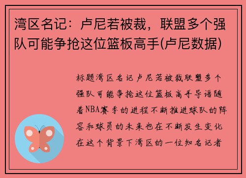 湾区名记：卢尼若被裁，联盟多个强队可能争抢这位篮板高手(卢尼数据)