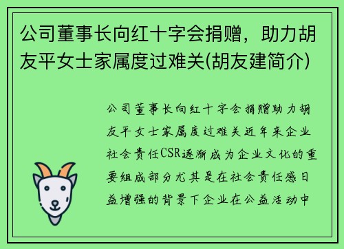 公司董事长向红十字会捐赠，助力胡友平女士家属度过难关(胡友建简介)