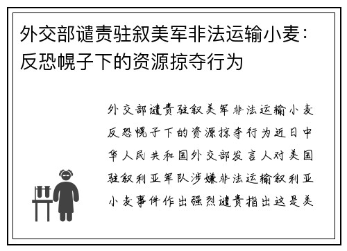 外交部谴责驻叙美军非法运输小麦：反恐幌子下的资源掠夺行为