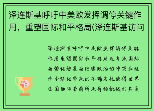 泽连斯基呼吁中美欧发挥调停关键作用，重塑国际和平格局(泽连斯基访问美国)