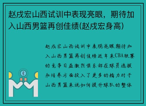 赵戌宏山西试训中表现亮眼，期待加入山西男篮再创佳绩(赵戍宏身高)