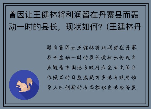 曾因让王健林将利润留在丹寨县而轰动一时的县长，现状如何？(王建林丹寨县长视频)