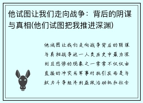 他试图让我们走向战争：背后的阴谋与真相(他们试图把我推进深渊)