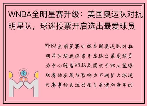 WNBA全明星赛升级：美国奥运队对抗明星队，球迷投票开启选出最爱球员