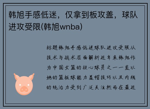 韩旭手感低迷，仅拿到板攻盖，球队进攻受限(韩旭wnba)